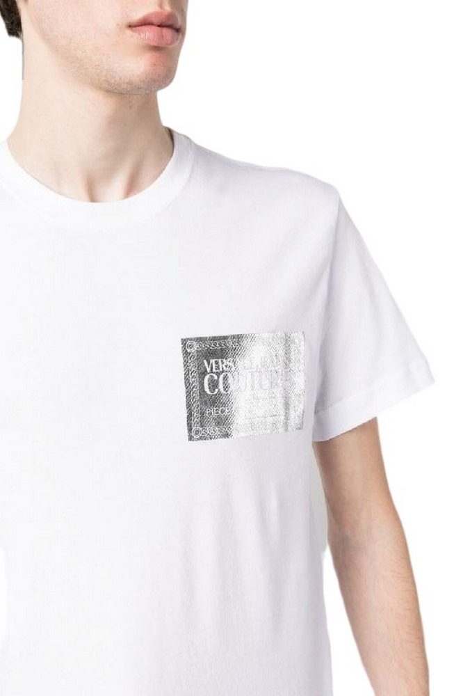 VERSACE JEANS COUTURE PIECE NR TEXT FOIL COTTON JERSEY T-SHIRT ΑΝΔΡΙΚΟ WHITE