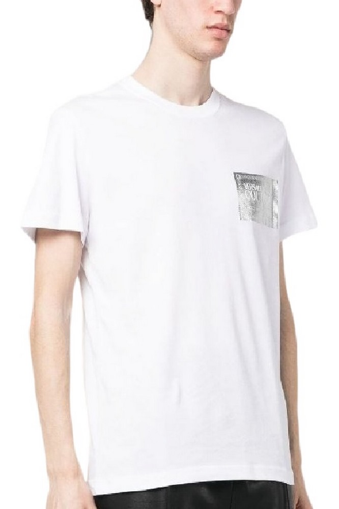 VERSACE JEANS COUTURE PIECE NR TEXT FOIL COTTON JERSEY T-SHIRT ΑΝΔΡΙΚΟ WHITE