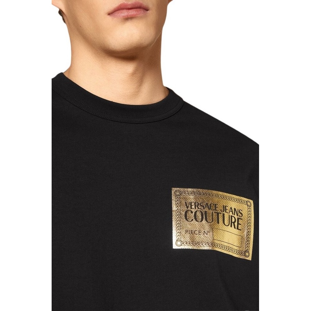 VERSACE JEANS COUTURE PIECE NR TEXT FOIL COTTON JERSEY T-SHIRT ΑΝΔΡΙΚΟ BLACK