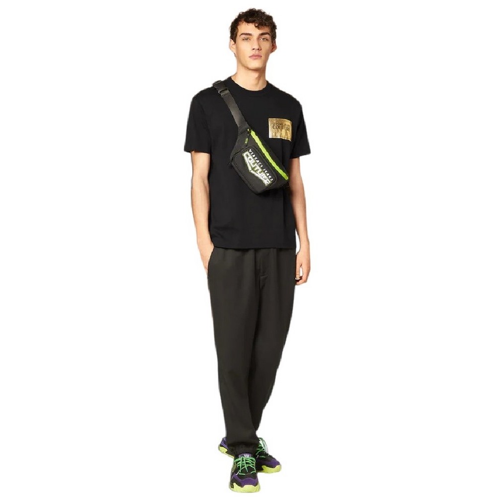 VERSACE JEANS COUTURE PIECE NR TEXT FOIL COTTON JERSEY T-SHIRT ΑΝΔΡΙΚΟ BLACK