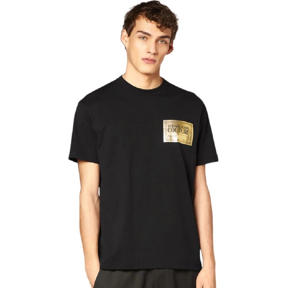 VERSACE JEANS COUTURE PIECE NR TEXT FOIL COTTON JERSEY T-SHIRT ΑΝΔΡΙΚΟ BLACK