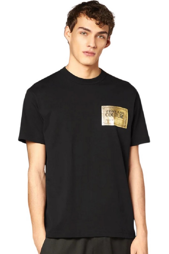 VERSACE JEANS COUTURE PIECE NR TEXT FOIL COTTON JERSEY T-SHIRT ΑΝΔΡΙΚΟ BLACK