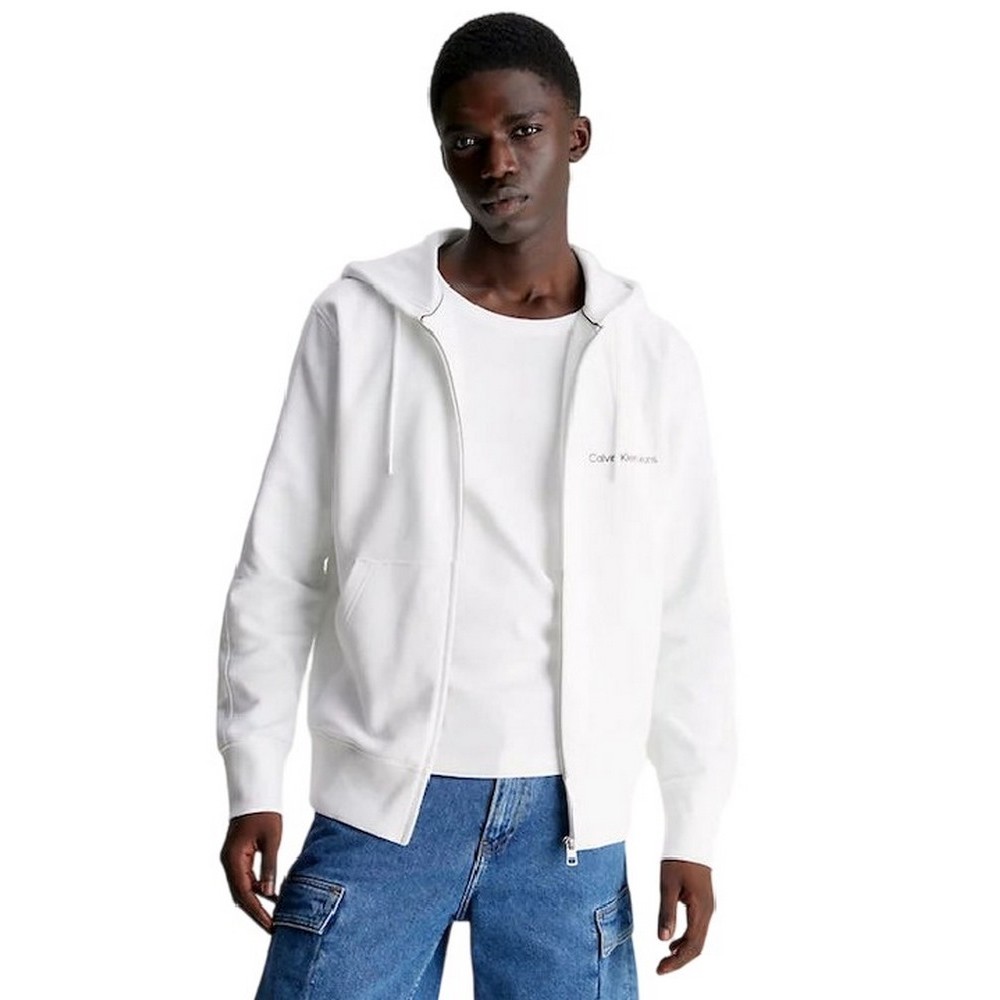 CALVIN KLEIN JEANS INSTITUTIONAL ZIP THROUGH HOODIE ΖΑΚΕΤΑ ΑΝΔΡΙΚΗ BRIGHT WHITE