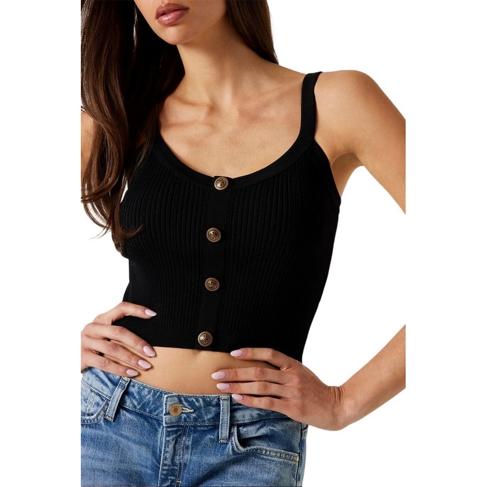 GUESS EMMIE TANK TOP SWTR ΤΟΠ ΠΛΕΚΤΟ ΓΥΝΑΙΚΕΙΟ BLACK
