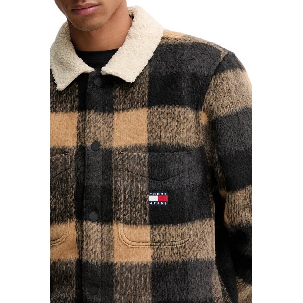 TOMMY JEANS CHECK TEDDY CLLR OVERSHIRT ΜΠΟΥΦΑΝ ΑΝΔΡΙΚΟ BLACK