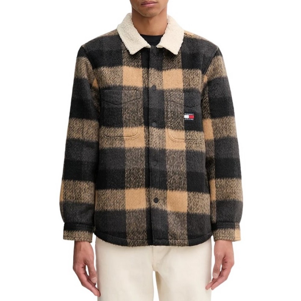 TOMMY JEANS CHECK TEDDY CLLR OVERSHIRT ΜΠΟΥΦΑΝ ΑΝΔΡΙΚΟ BLACK
