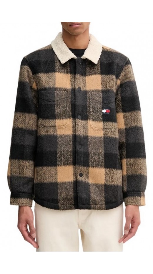 TOMMY JEANS CHECK TEDDY CLLR OVERSHIRT ΜΠΟΥΦΑΝ ΑΝΔΡΙΚΟ BLACK