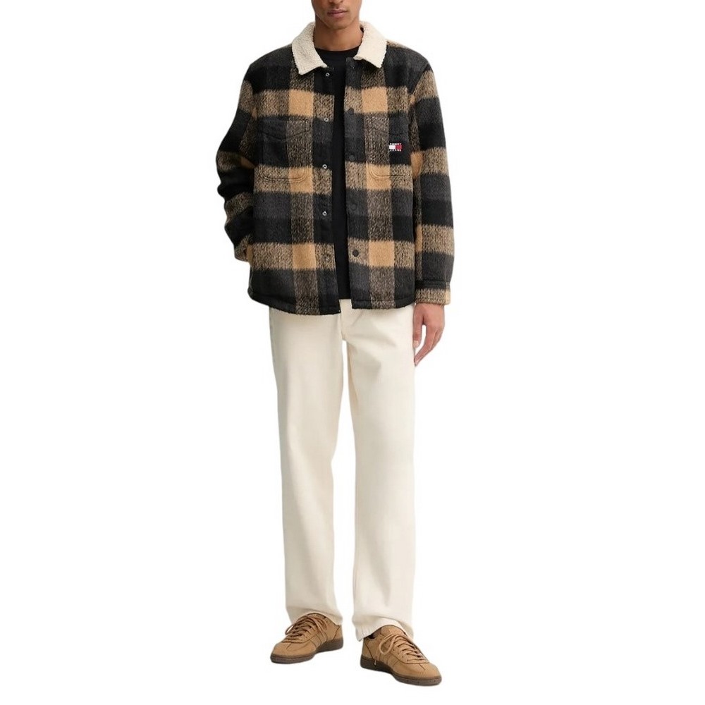 TOMMY JEANS CHECK TEDDY CLLR OVERSHIRT ΜΠΟΥΦΑΝ ΑΝΔΡΙΚΟ BLACK