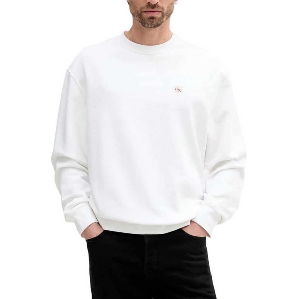 CALVIN KLEIN JEANS LS EU BADGE 350TERRY CN SWEATSHIRT ΦΟΥΤΕΡ ΜΠΛΟΥΖΑ ΑΝΔΡΙΚΗ BRIGHT WHITE