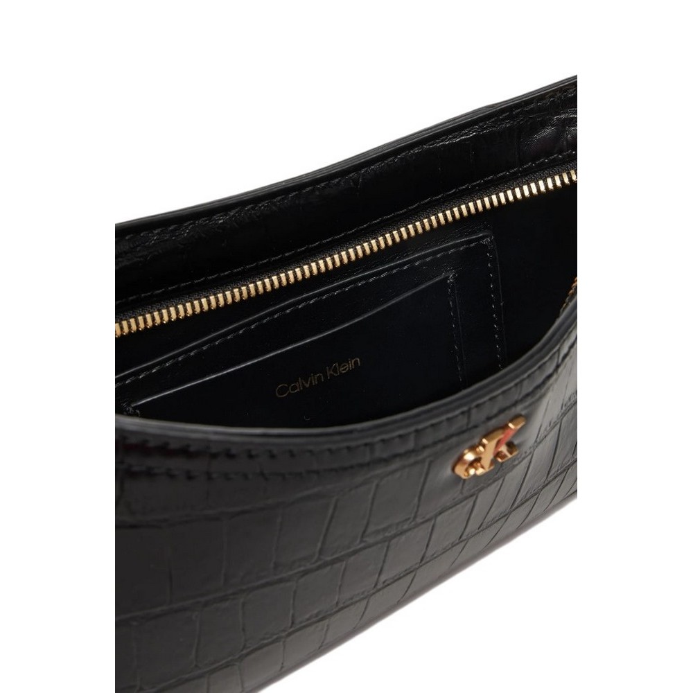 CALVIN KLEIN  CROC SMALL SHOULDER BAG ΤΣΑΝΤΑ ΓΥΝΑΙΚΕΙΑ BLACK