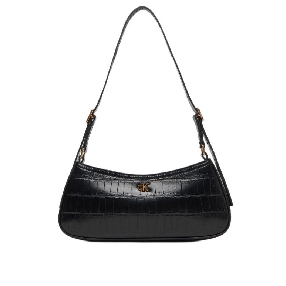 CALVIN KLEIN  CROC SMALL SHOULDER BAG ΤΣΑΝΤΑ ΓΥΝΑΙΚΕΙΑ BLACK