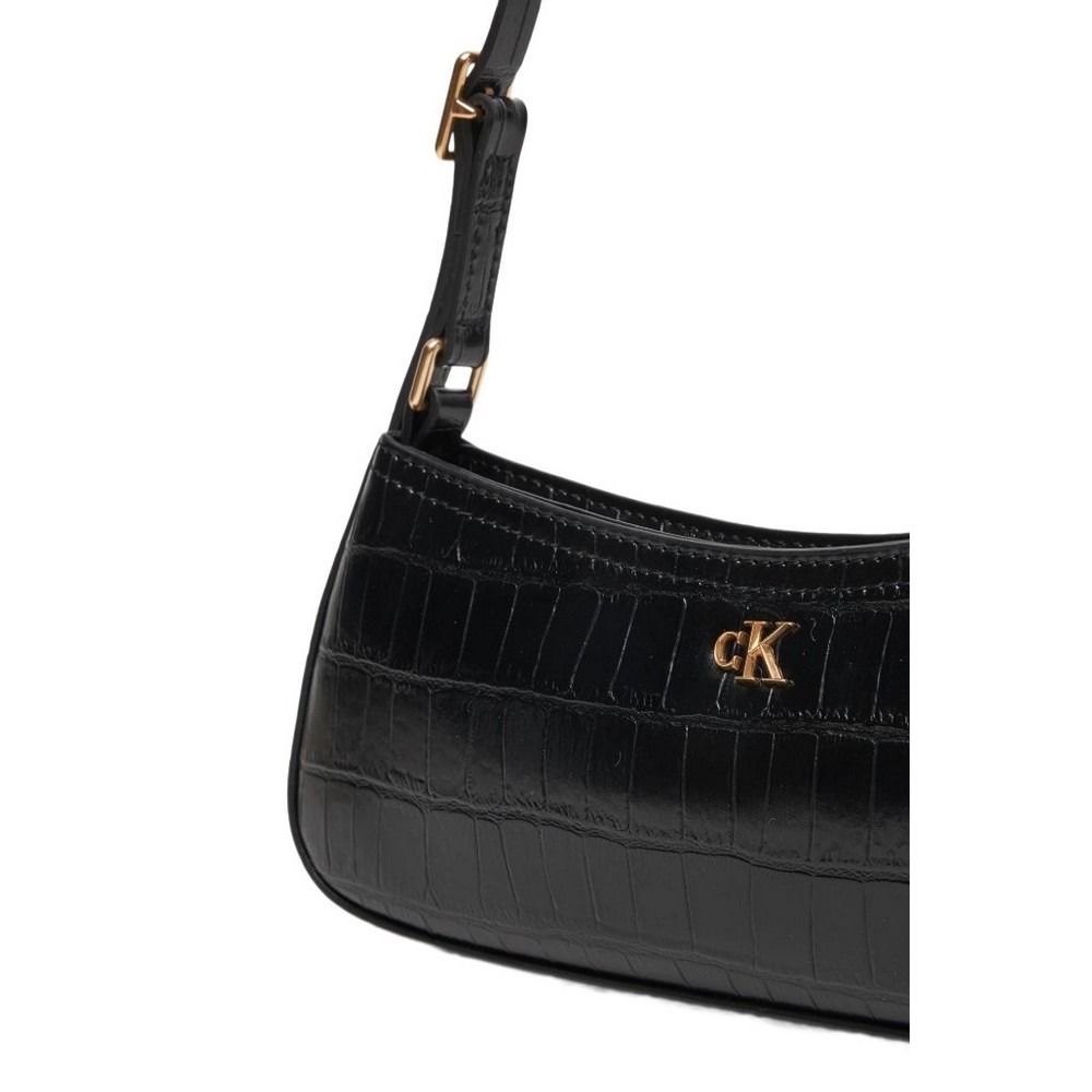 CALVIN KLEIN  CROC SMALL SHOULDER BAG ΤΣΑΝΤΑ ΓΥΝΑΙΚΕΙΑ BLACK