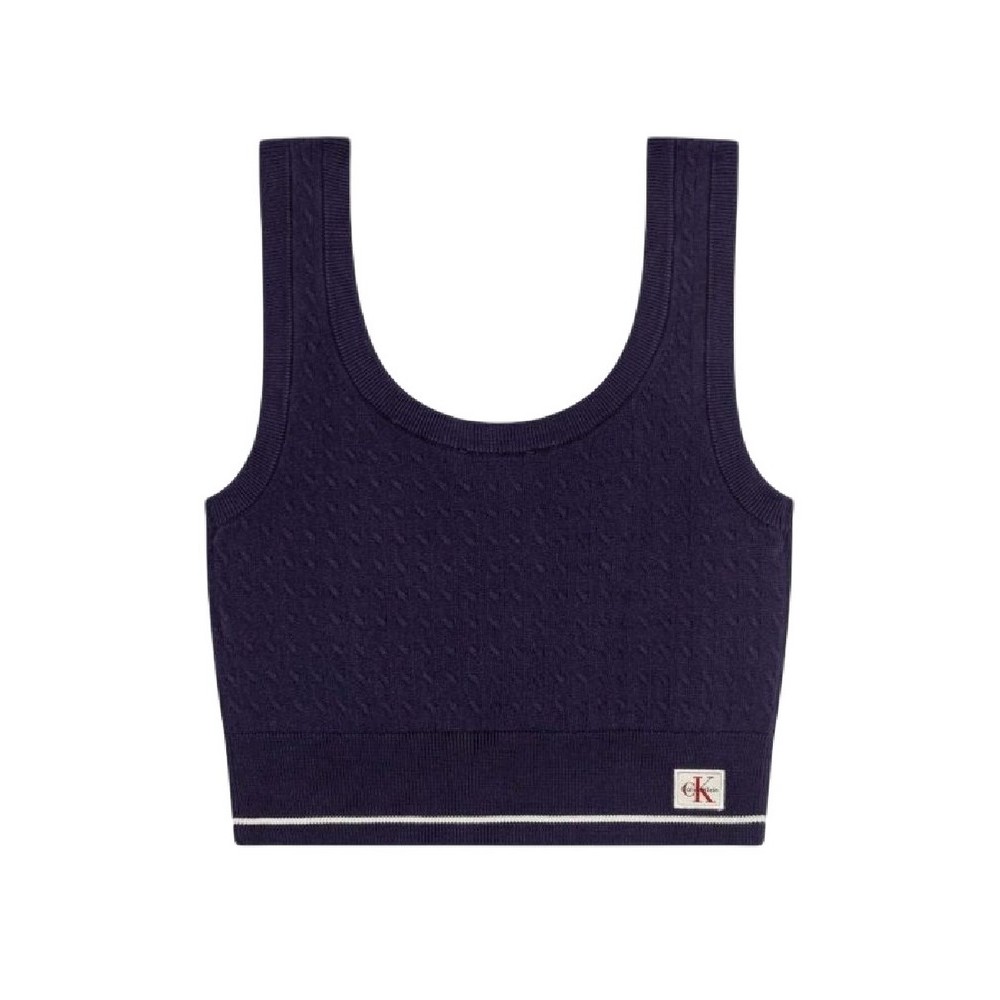 CALVIN KLEIN JEANS SL WOVEN LABEL CABLE BRALETTE ΤΟΠ ΠΛΕΚΤΟ ΓΥΝΑΙΚΕΙΟ DEEP NAVY
