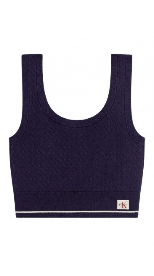 CALVIN KLEIN JEANS SL WOVEN LABEL CABLE BRALETTE ΤΟΠ ΠΛΕΚΤΟ ΓΥΝΑΙΚΕΙΟ DEEP NAVY