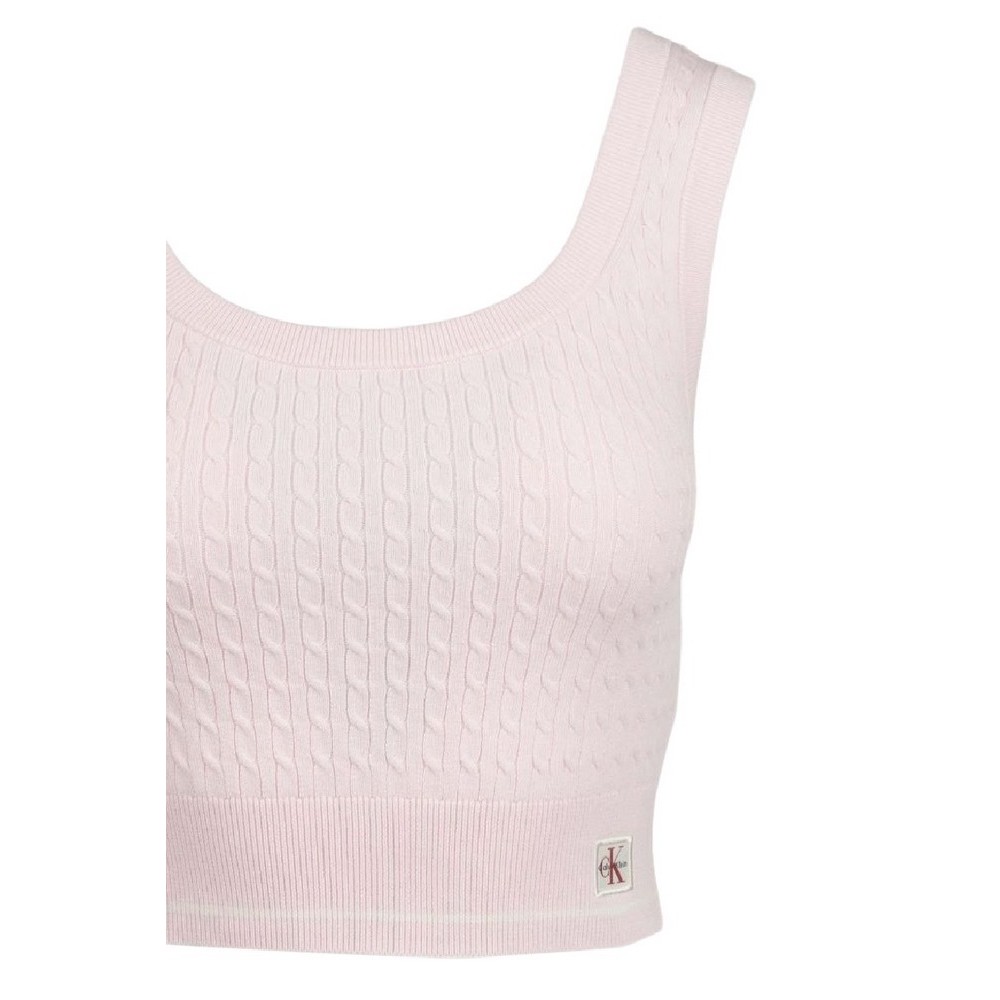 CALVIN KLEIN JEANS SL WOVEN LABEL CABLE BRALETTE ΤΟΠ ΠΛΕΚΤΟ ΓΥΝΑΙΚΕΙΟ PINK