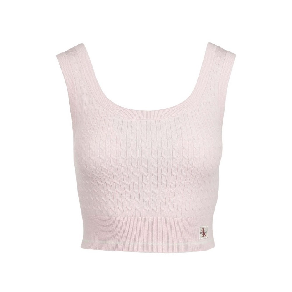 CALVIN KLEIN JEANS SL WOVEN LABEL CABLE BRALETTE ΤΟΠ ΠΛΕΚΤΟ ΓΥΝΑΙΚΕΙΟ PINK