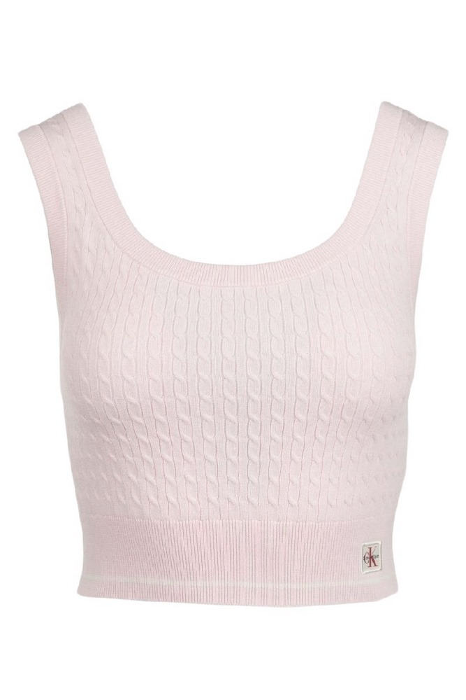 CALVIN KLEIN JEANS SL WOVEN LABEL CABLE BRALETTE ΤΟΠ ΠΛΕΚΤΟ ΓΥΝΑΙΚΕΙΟ PINK