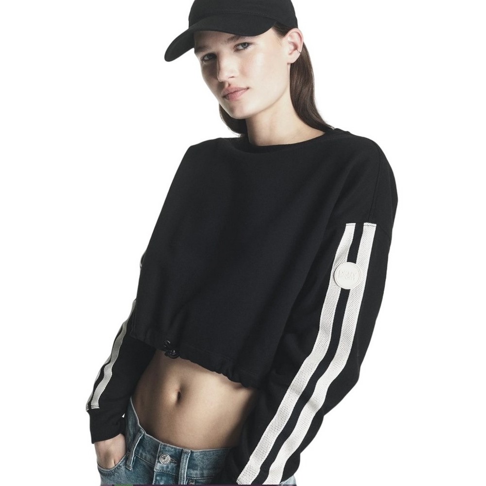 DKNY CROPPED STRIPED SWEATSHIRT ΜΠΛΟΥΖΑ ΦΟΥΤΕΡ ΓΥΝΑΙΚΕΙΑ BLACK