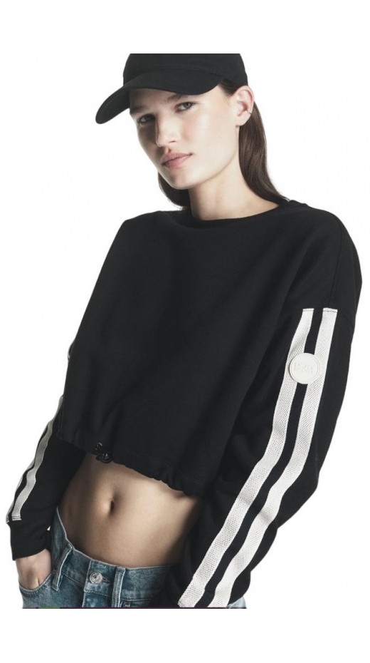 DKNY CROPPED STRIPED SWEATSHIRT ΜΠΛΟΥΖΑ ΦΟΥΤΕΡ ΓΥΝΑΙΚΕΙΑ BLACK