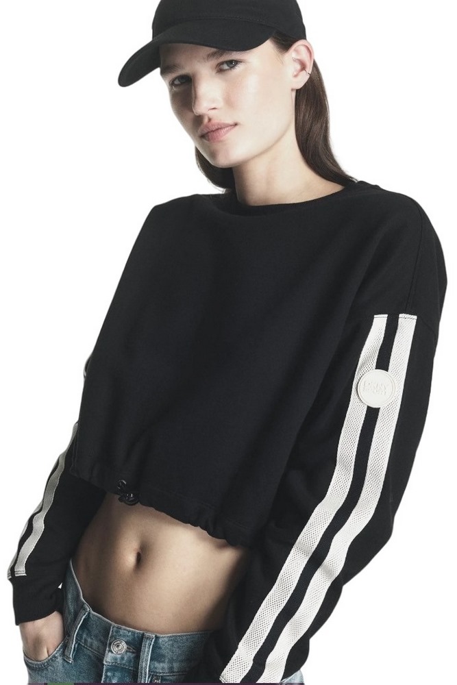 DKNY CROPPED STRIPED SWEATSHIRT ΜΠΛΟΥΖΑ ΦΟΥΤΕΡ ΓΥΝΑΙΚΕΙΑ BLACK