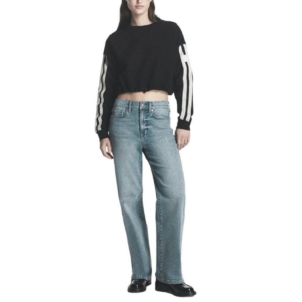 DKNY CROPPED STRIPED SWEATSHIRT ΜΠΛΟΥΖΑ ΦΟΥΤΕΡ ΓΥΝΑΙΚΕΙΑ BLACK