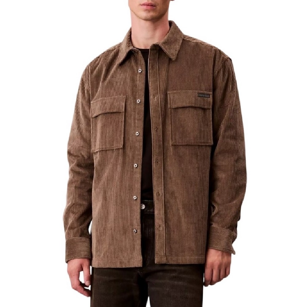 CALVIN KLEIN JEANS LS CORDUROY POCKET RELAXED SHIRT ΜΠΟΥΦΑΝ ΑΝΔΡΙΚΟ BROWN