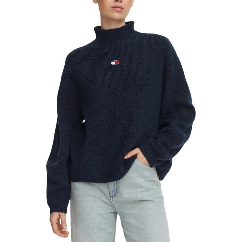 TOMMY JEANS MOCKNECK BADGE SWEATER EXT ΜΠΛΟΥΖΑ ΠΛΕΚΤΗ ΓΥΝΑΙΚΕΙΑ NAVY