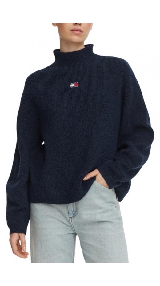 TOMMY JEANS MOCKNECK BADGE SWEATER EXT ΜΠΛΟΥΖΑ ΠΛΕΚΤΗ ΓΥΝΑΙΚΕΙΑ NAVY