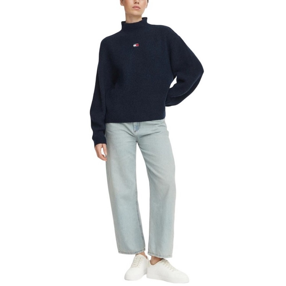 TOMMY JEANS MOCKNECK BADGE SWEATER EXT ΜΠΛΟΥΖΑ ΠΛΕΚΤΗ ΓΥΝΑΙΚΕΙΑ NAVY