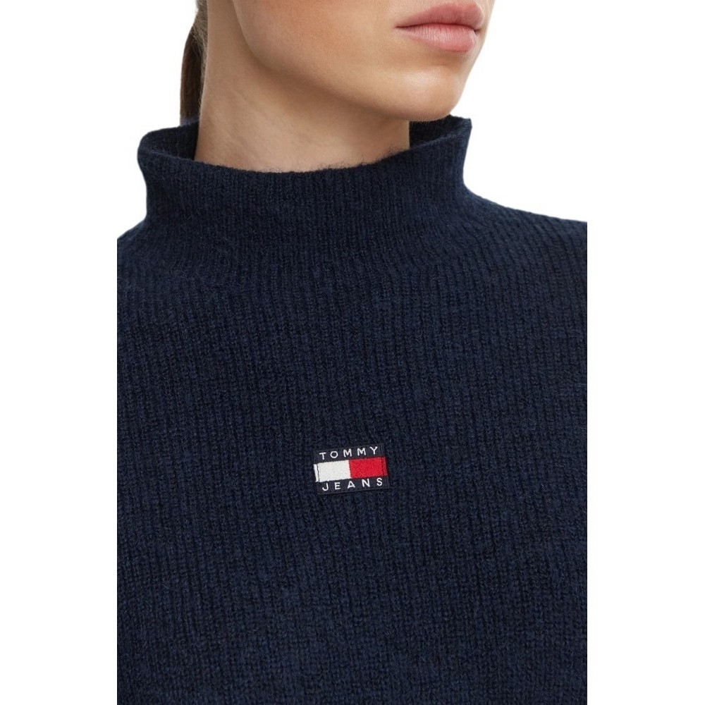TOMMY JEANS MOCKNECK BADGE SWEATER EXT ΜΠΛΟΥΖΑ ΠΛΕΚΤΗ ΓΥΝΑΙΚΕΙΑ NAVY