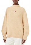 TOMMY JEANS MOCKNECK BADGE SWEATER EXT ΜΠΛΟΥΖΑ ΠΛΕΚΤΗ ΓΥΝΑΙΚΕΙΑ BEIGE