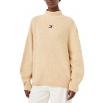 TOMMY JEANS MOCKNECK BADGE SWEATER EXT ΜΠΛΟΥΖΑ ΠΛΕΚΤΗ ΓΥΝΑΙΚΕΙΑ BEIGE