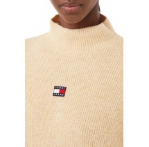TOMMY JEANS MOCKNECK BADGE SWEATER EXT ΜΠΛΟΥΖΑ ΠΛΕΚΤΗ ΓΥΝΑΙΚΕΙΑ BEIGE