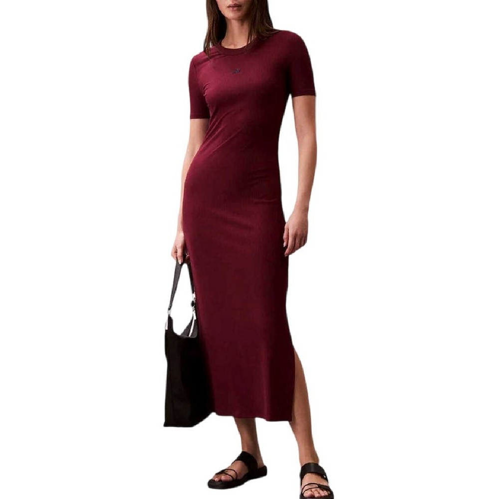 CALVIN KLEIN JEANS MODAL RIB SS DRESS ΦΟΡΕΜΑ ΓΥΝΑΙΚΕΙΟ BORDEAUX