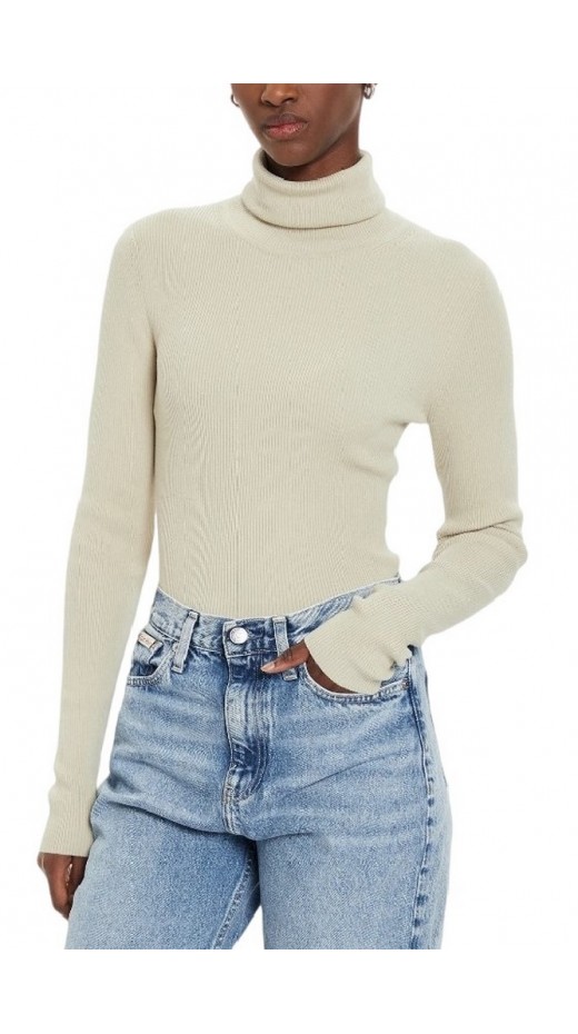 CALVIN KLEIN JEANS WOVEN LABEL ROLL NECK SWEATER ΜΠΛΟΥΖΑ ΓΥΝΑΙΚΕΙΑ BEIGE