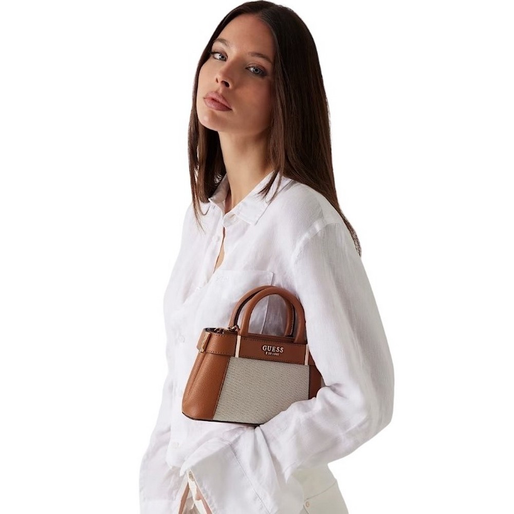GUESS ANADELA MINI SATCHEL ΤΣΑΝΤΑ ΓΥΝΑΙΚΕΙΑ COGNAC