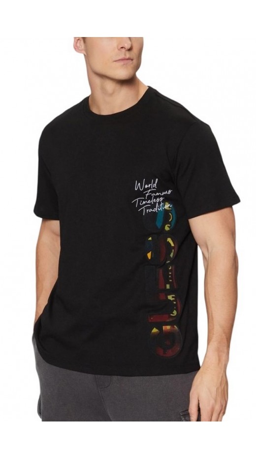 GUESS SS CN VERTICAL LOGO TEE T-SHIRT ΜΠΛΟΥΖΑ ΑΝΔΡΙΚΗ BLACK