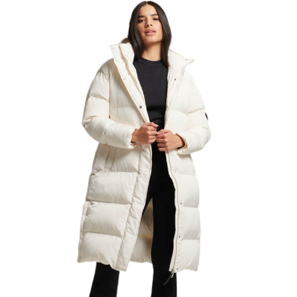 SUPERDRY D5 STUD LONGLINE HOODED PUFFER COAT ΜΠΟΥΦΑΝ ΓΥΝΑΙΚΕΙΟ ECRU