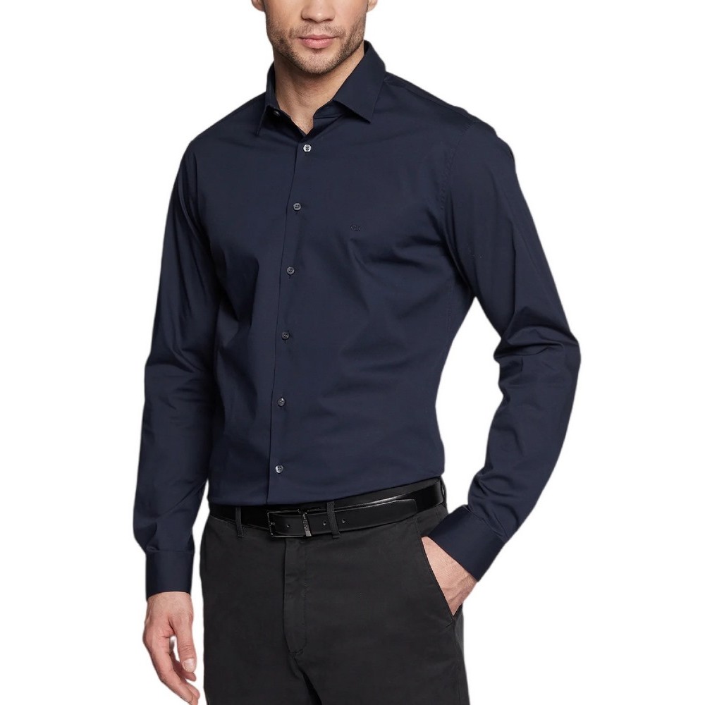 CALVIN KLEIN JEANS CK CHEST LOGO SLIM STRETCH SHIRT ΠΟΥΚΑΜΙΣΟ ΑΝΔΡΙΚΟ NAVY