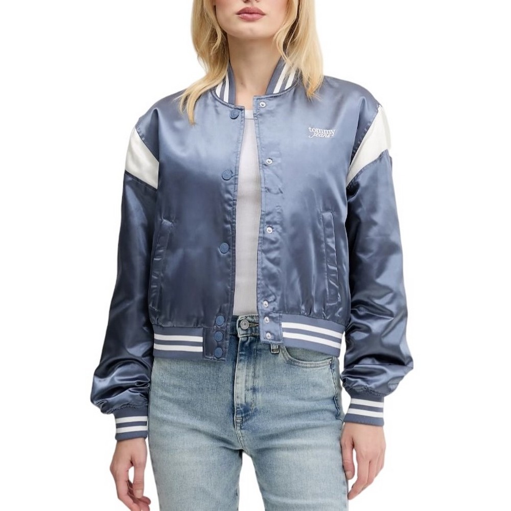 TOMMY JEANS SCRIPT VARSITY JACKET ΜΠΟΥΦΑΝ ΓΥΝΑΙΚΕΙΟ BLUE