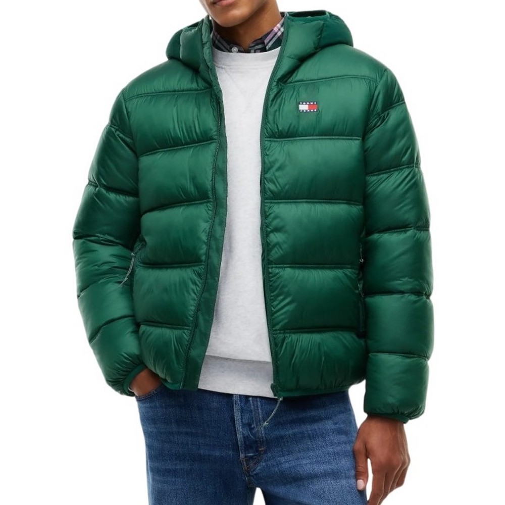 TOMMY JEANS HOODED LOGO PUFFER EXT ΜΠΟΥΦΑΝ ΑΝΔΡΙΚΟ GREEN