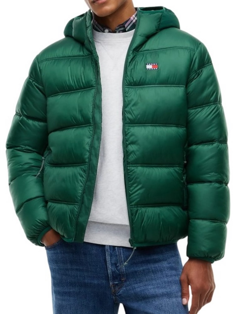TOMMY JEANS HOODED LOGO PUFFER EXT ΜΠΟΥΦΑΝ ΑΝΔΡΙΚΟ GREEN