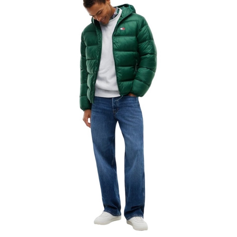 TOMMY JEANS HOODED LOGO PUFFER EXT ΜΠΟΥΦΑΝ ΑΝΔΡΙΚΟ GREEN