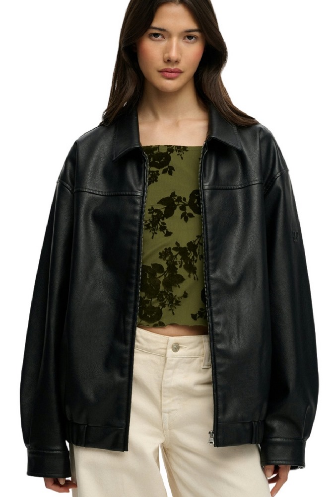 SUPERDRY COLLARED OVERSIZED BOMBER ΜΠΟΥΦΑΝ ΓΥΝΑΙΚΕΙΟ BLACK