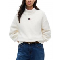 TOMMY JEANS CROP BADGE SWEATER ALPACA ΜΠΛΟΥΖΑ ΠΛΕΚΤΗ ΓΥΝΑΙΚΕΙΑ OFF WHITE