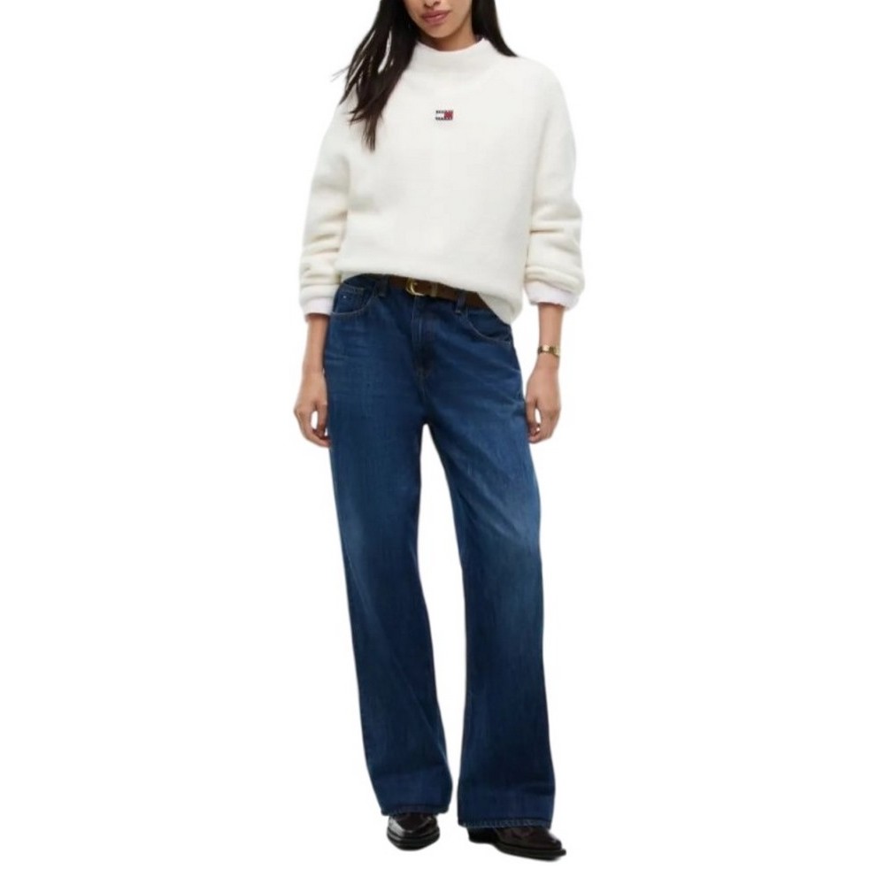 TOMMY JEANS CROP BADGE SWEATER ALPACA ΜΠΛΟΥΖΑ ΠΛΕΚΤΗ ΓΥΝΑΙΚΕΙΑ OFF WHITE