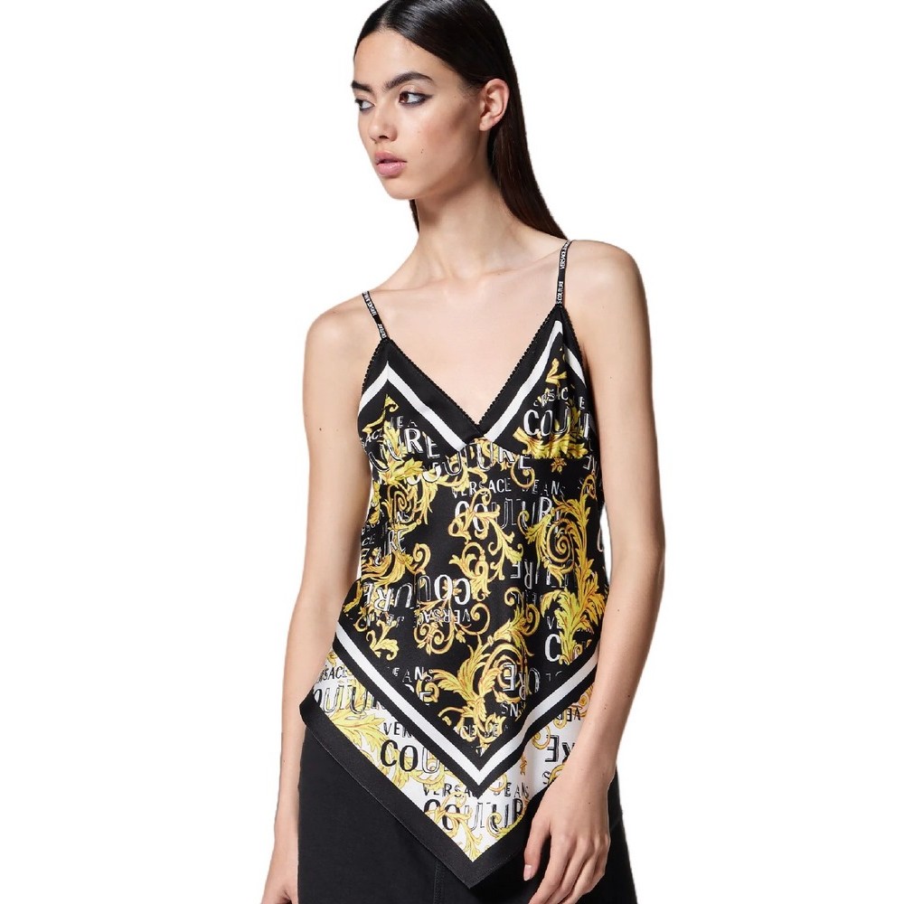 VERSACE JEANS COUTURE  PLACED LOGO ENVERS SATIN PANEL LOGO COUTURE ΜΠΛΟΥΖΑ ΓΥΝΑΙΚΕΙΑ BLACK