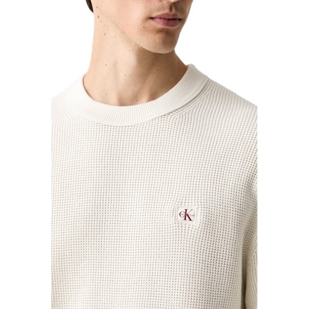 CALVIN KLEIN JEANS CLSC CTTN WFL CRWNK SWTR 9GG ΜΠΛΟΥΖΑ ΠΛΕΚΤΗ ΑΝΔΡΙΚΗ OFF WHITE