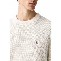 CALVIN KLEIN JEANS CLSC CTTN WFL CRWNK SWTR 9GG ΜΠΛΟΥΖΑ ΠΛΕΚΤΗ ΑΝΔΡΙΚΗ OFF WHITE