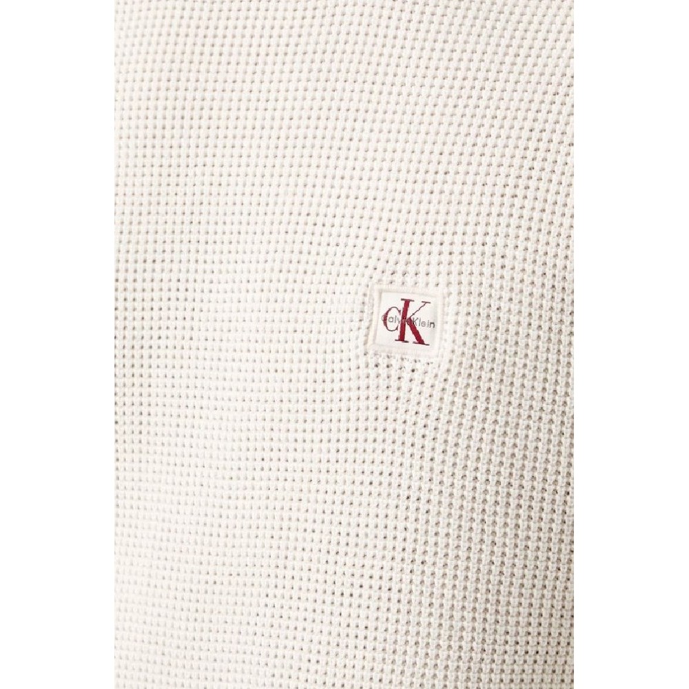CALVIN KLEIN JEANS CLSC CTTN WFL CRWNK SWTR 9GG ΜΠΛΟΥΖΑ ΠΛΕΚΤΗ ΑΝΔΡΙΚΗ OFF WHITE